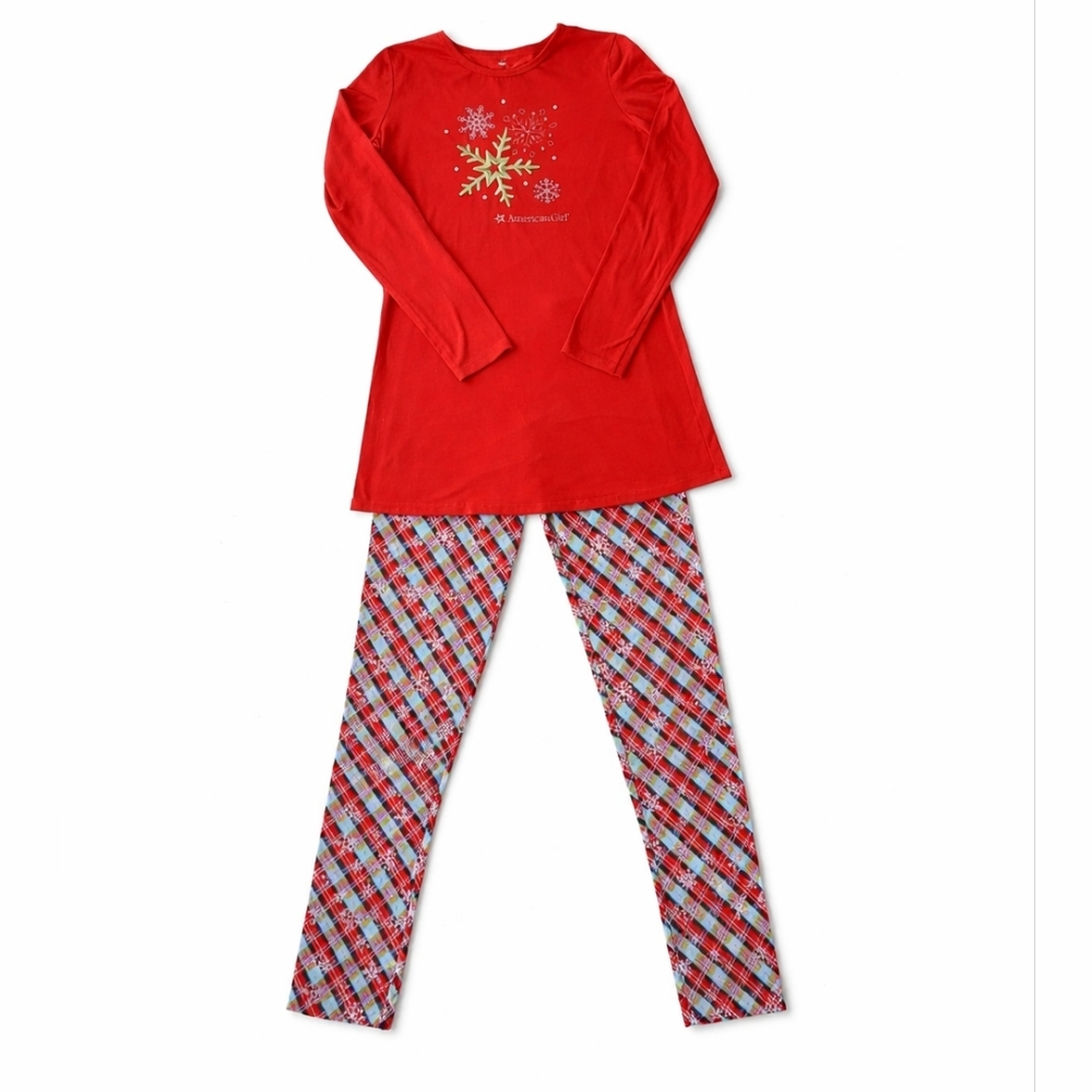 American Girl Holiday Pajama Set Snowflake Top Plaid Pants L